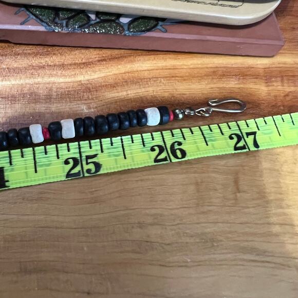 Vtg Handmade Dice Black Beaded Necklace Dangle Earrings Set Screw Poker Cards - Picture 4 of 8